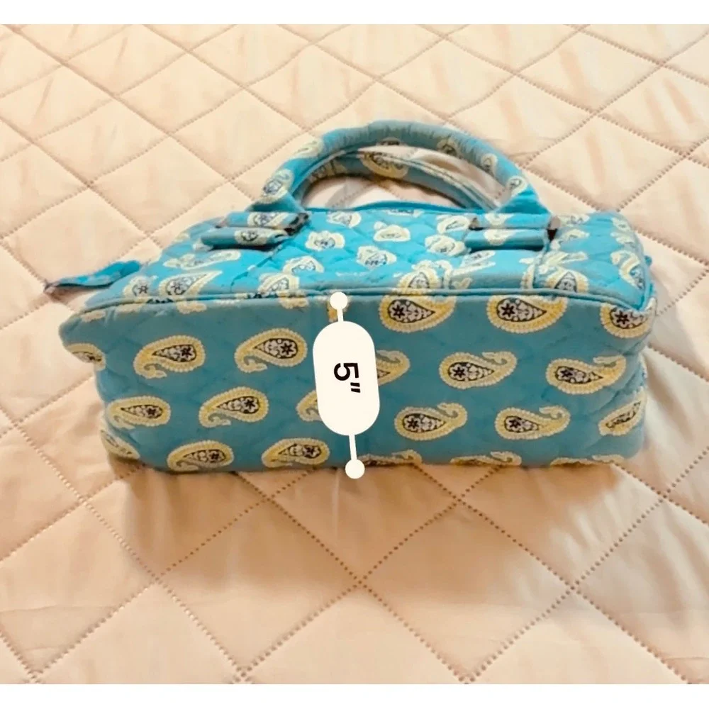 Vera Bradley Blue Paisley Quilted Satchel Handbag Top‎ Handle Tortoise Buckle